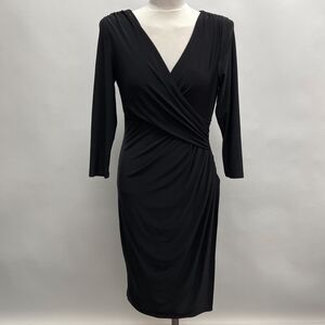 Lauren Ralph Lauren Women's Bodycon Dress Size 10 Black V-Neck Faux Wrap